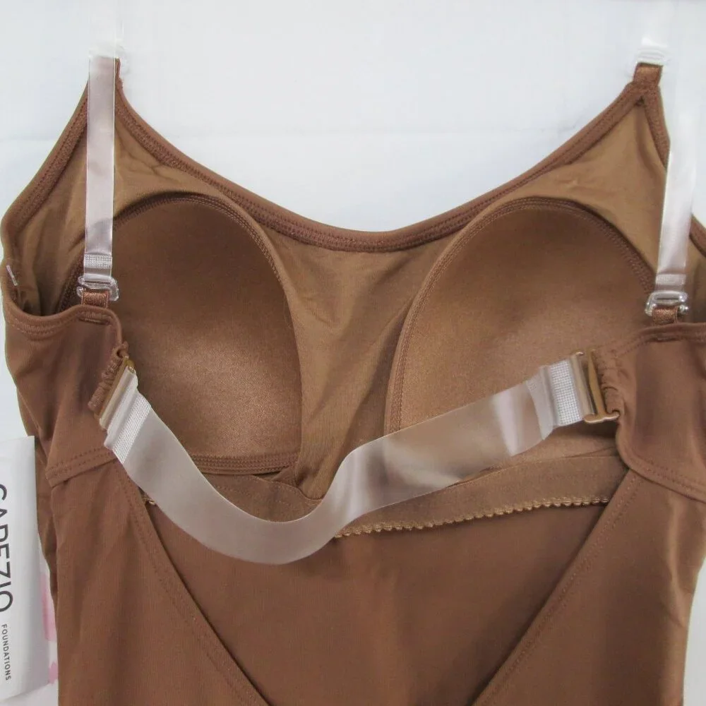 Capezio Clear Strap Dance Leotard XS SA & LA Costume Padded Body Liner Tan Brown - Picture 3 of 6
